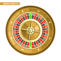 Vector illustration of Roulette Wheel: american roulette with double zero and golden wheel for online casino, top view, isolated on white background, roulette logo for gambling with text, gamble icon.