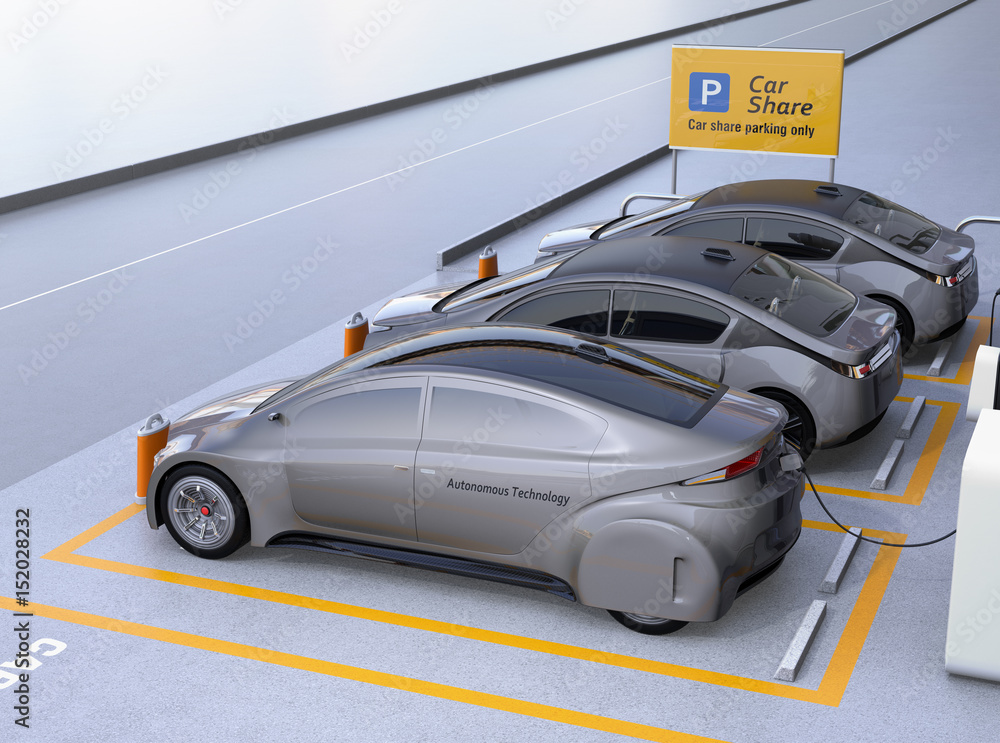 Poster side view of self driving car available for sharing. car sharing business concept. 3d rendering imag