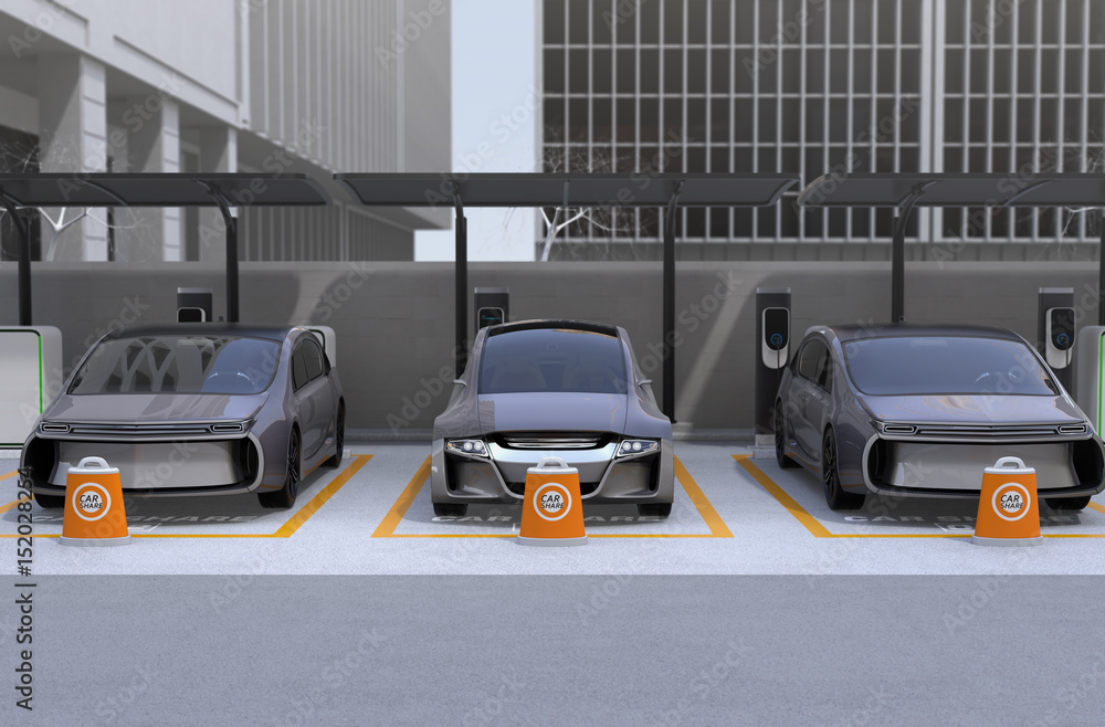 Poster front view of self driving car available for sharing. car sharing business concept. 3d rendering ima