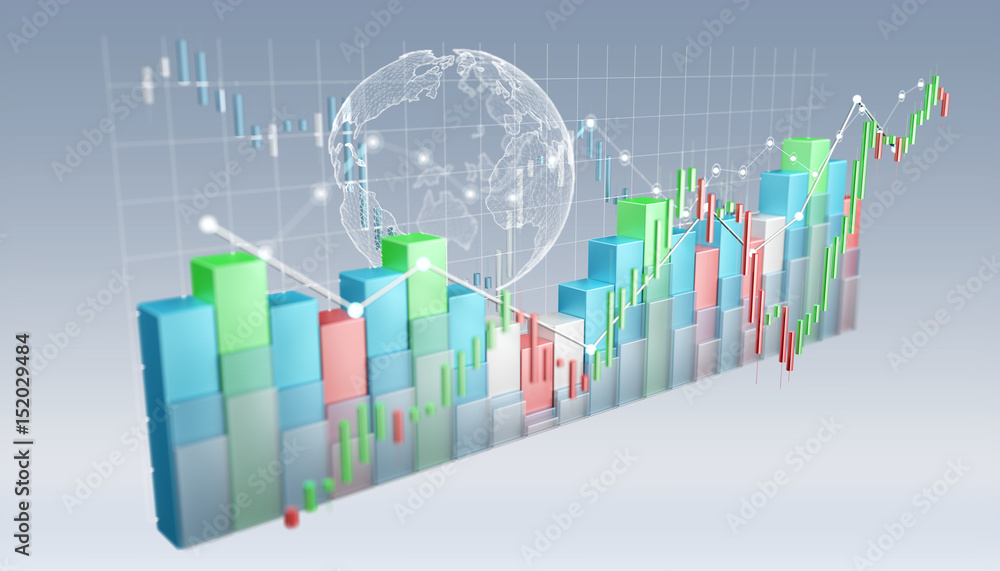 Poster digital 3d rendered stock exchange stats and charts