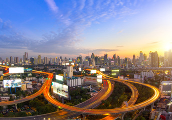 Fototapeta na wymiar Bangkok cityscape. Bangkok night view in the business district.