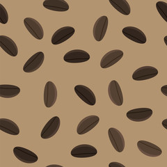 Coffee Beans Seamless Pattern on Brown Background