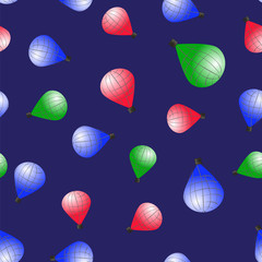 Colored Stratospheric Balloons Seamless Pattern on Blue Background