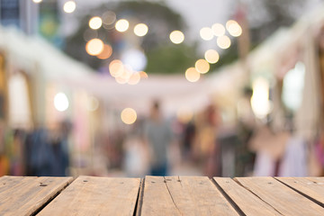 Tabletop wooden, Blurred street market blurred background