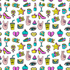 Seamless pattern with fashionable patch set