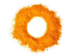 turmeric powder ring on white background 