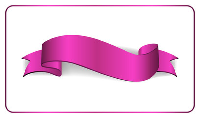 Ribbon pink banner. Sign satin blank promotion, web, advertising banner. Shiny ribbon scroll design decoration element. Vintage label isolated on white background Vector illustration