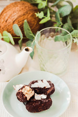 Homemade raw bounty candy, healthy vegan dessert