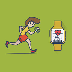 Man running jogging with a smart watch devices and apps - Illustration
