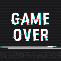 Game Over glitch text. Anaglyph 3D effect. Technological retro background. Vector illustration. Creative web template. Flyer, poster layout. Computer program, console screen, retro arcade