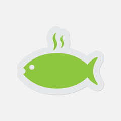 simple green icon - grilling fish with smoke