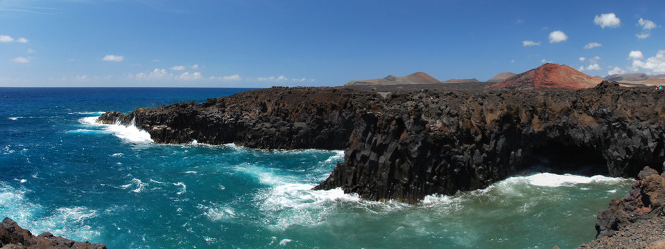 Vue panoramique du site des grottes marines de Los Hervideros, Lanzarote, Canaries,Espagne