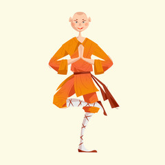 Smiling Shaolin Monk. Kung Fu. Meditating.