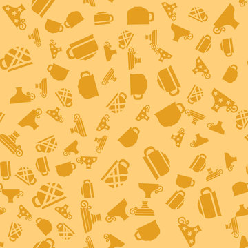 Set of Coffee Cups Seamless Pattern on Orange Background