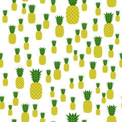 Fresh Ripe Pineapple Seamless Pattern on White. Tropical Fruit Background.