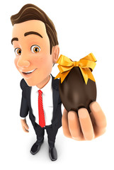 3d businessman holding easter egg