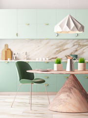 Mockup interior kitchen in pastel colors. 3D render, 3d illustration