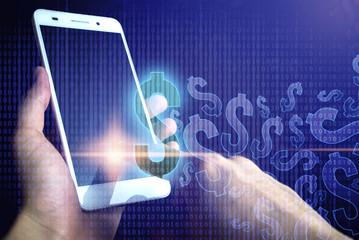 hand touch smart phone to make money