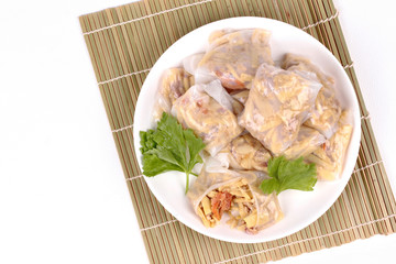 Steamed Dumpling stuffed soft bamboo pole shoots.