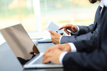 business people working with digital tablet and laptop