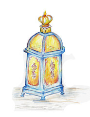 Oriental Lamp illustration on white background, hand drawing