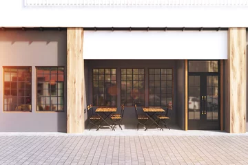 Plaid avec motif Restaurant Gray cafe exterior, toned