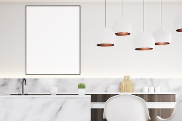 Marble kitchen with poster, close up