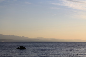 Landscape of sea and mountains.