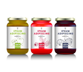 Glass jar with  jam, fruit