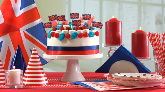UK British party table with cake