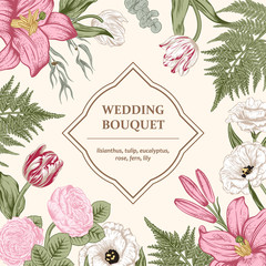 Bouquet of flowers. Floral frame. Vector illustration.