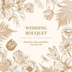 Bouquet of flowers. Floral frame. Vector illustration.