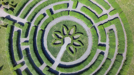 Green maze in Kiev Botanic garden, Ukraine. Aerial view
