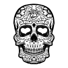 Hand drawn Sugar skull isolated on white background. Day of the dead. Design element for poster, t-shirt. Vector illustration