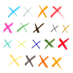 Set of hand drawn with marker colorful crosses isolated on white background.