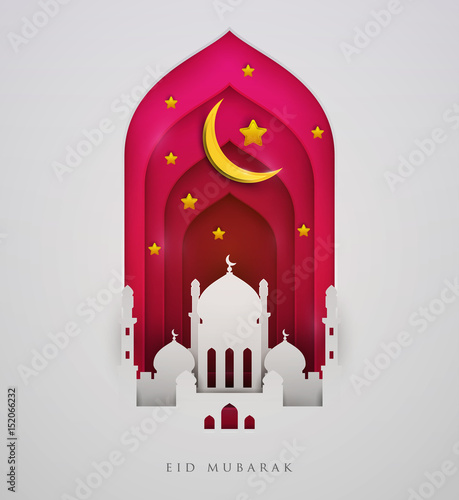 Islamic Beautiful Design Template Mosque With Moon And Stars On