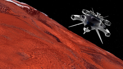 Extremely detailed and realistic high resolution 3D illustration of a space ship. Shot from space. Elements of this image are furnished by Nasa.