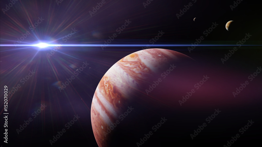 Canvas Prints planet jupiter with moons in front of the sun