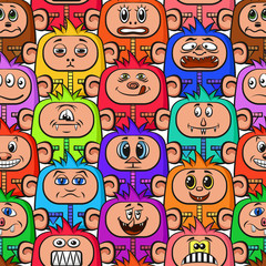 Seamless Background for your Design with Different Cartoon Monsters, Colorful Tile Pattern with Cute Funny Characters. Vector