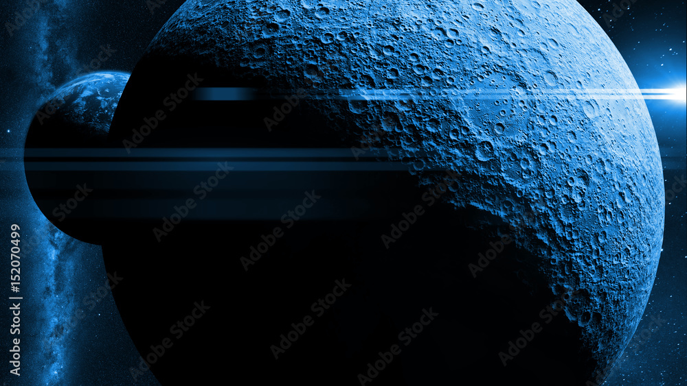 Wall mural moon in front of earth, sun and the milky way galaxy