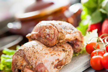 Marinated chicken meat and vegetables 