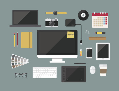  graphic designer items and tools,Flat design style