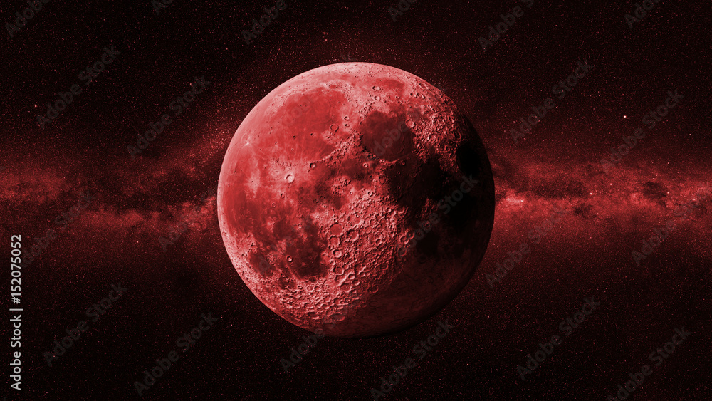 Wall mural red moon in front of the milky way galaxy