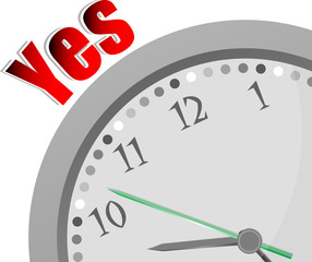 Text Yes. Education concept . Color word and modern clock on white