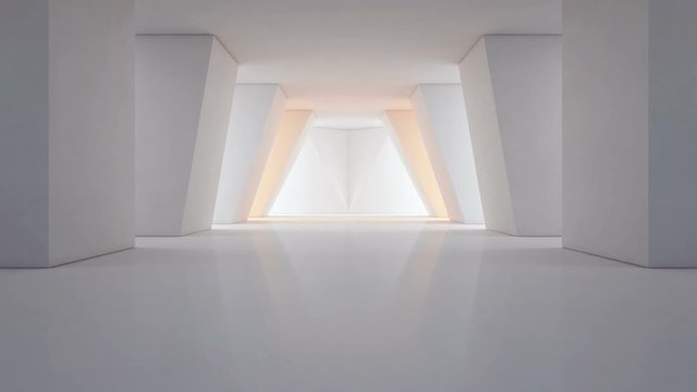 Modern interior design of showroom with empty wall and floor, White background loop - 3d rendering