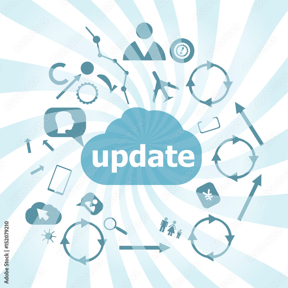 Aufkleber text update. web design concept . set of web icons for business, finance and communication