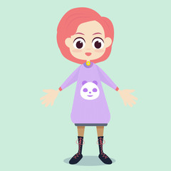 Flat cute girl character design vector illustration