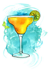 Vector and watercolour Margarita with butterfly and texture