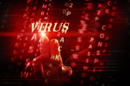 hacker push virus command with graphic user interface around