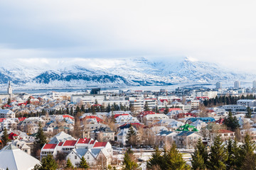 Beautiful view of  Reykjavik winter in Iceland winter season